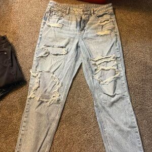 American Eagle Outfitters High Rise Distressed Jeans - Light Blue